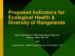 Proposed Indicators for Ecological Health &amp; Diversity of Rangelands