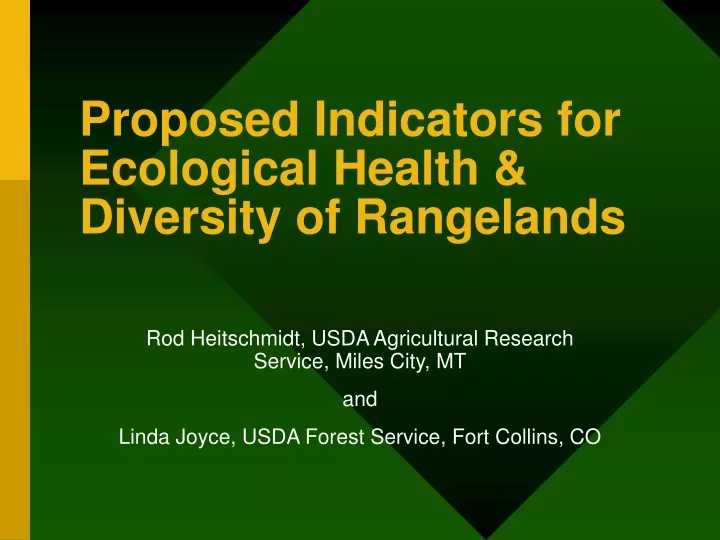 proposed indicators for ecological health diversity of rangelands