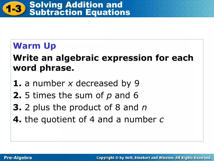 solving addition and subtraction equations