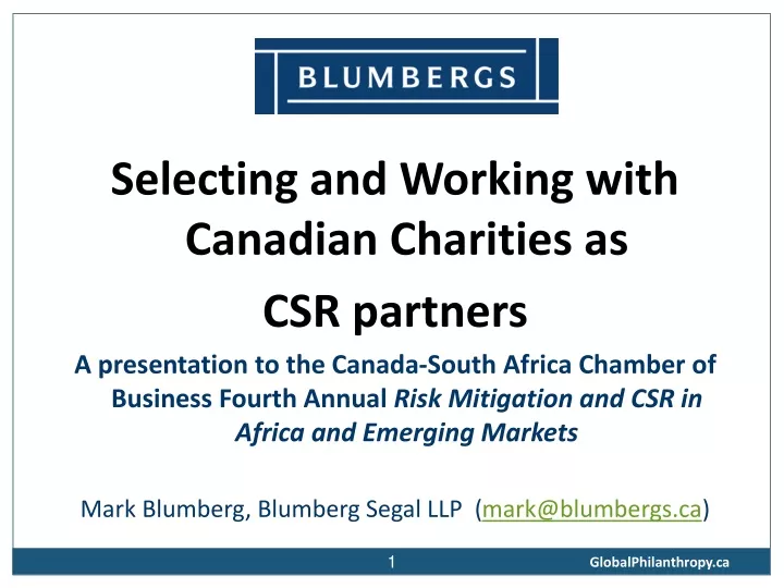 selecting and working with canadian charities