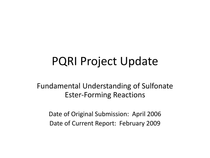 pqri project update