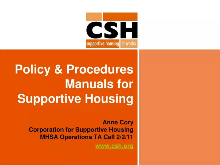 policy procedures manuals for supportive housing
