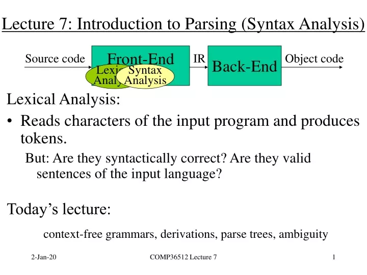lecture 7 introduction to parsing syntax analysis