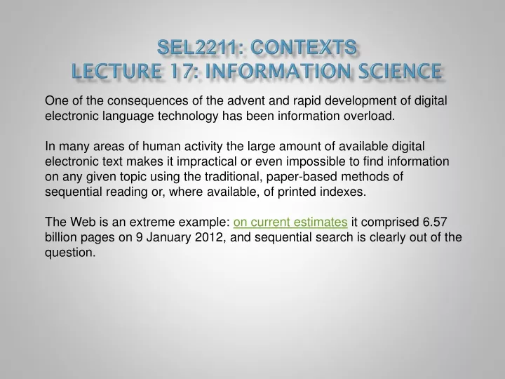 sel2211 contexts lecture 17 information science