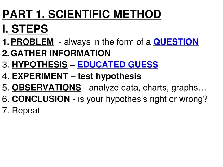 part 1 scientific method i steps problem always