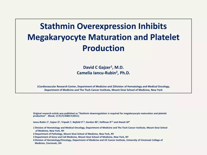 stathmin overexpression inhibits megakaryocyte