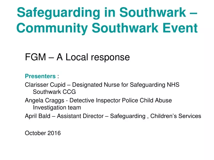 safeguarding in southwark community southwark event