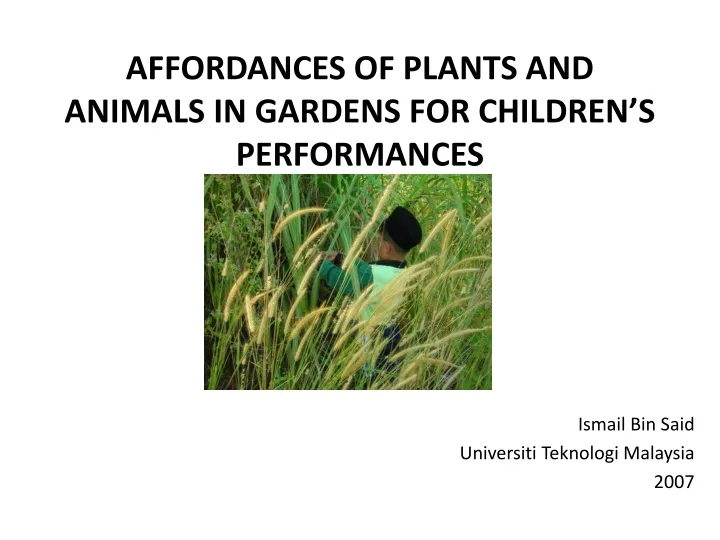 affordances of plants and animals in gardens for children s performances