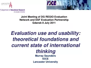 Joint Meeting of DG REGIO Evaluation Network and ESF Evaluation Partnership Gdansk 8 July 2011