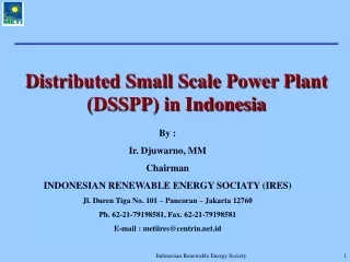 Distributed Small Scale Power Plant (DSSPP) in Indonesia