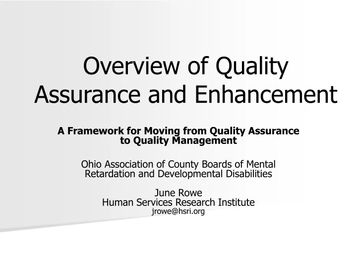 overview of quality assurance and enhancement