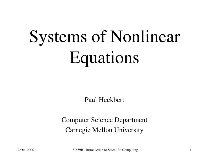 systems of nonlinear equations