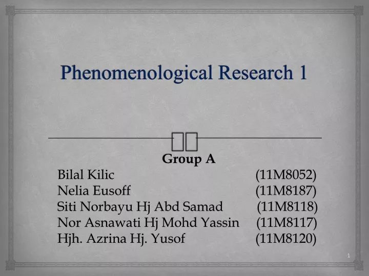 phenomenological research 1