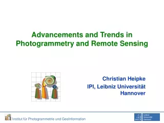 Advancements and Trends in Photogrammetry and Remote Sensing