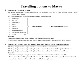 Travelling options to Macau