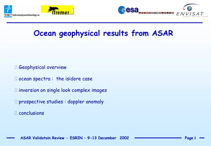 ocean geophysical results from asar