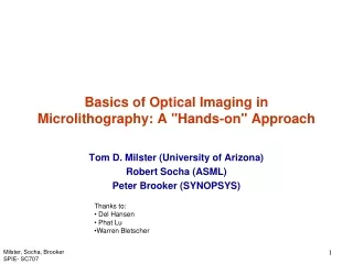 Basics of Optical Imaging in Microlithography: A &quot;Hands-on&quot; Approach
