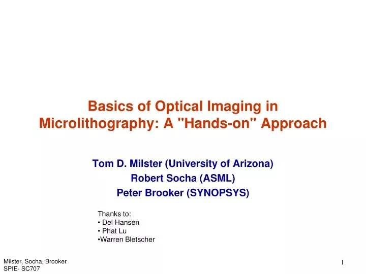basics of optical imaging in microlithography a hands on approach
