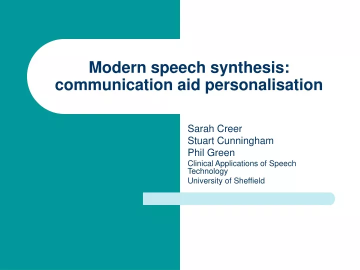 modern speech synthesis communication aid personalisation