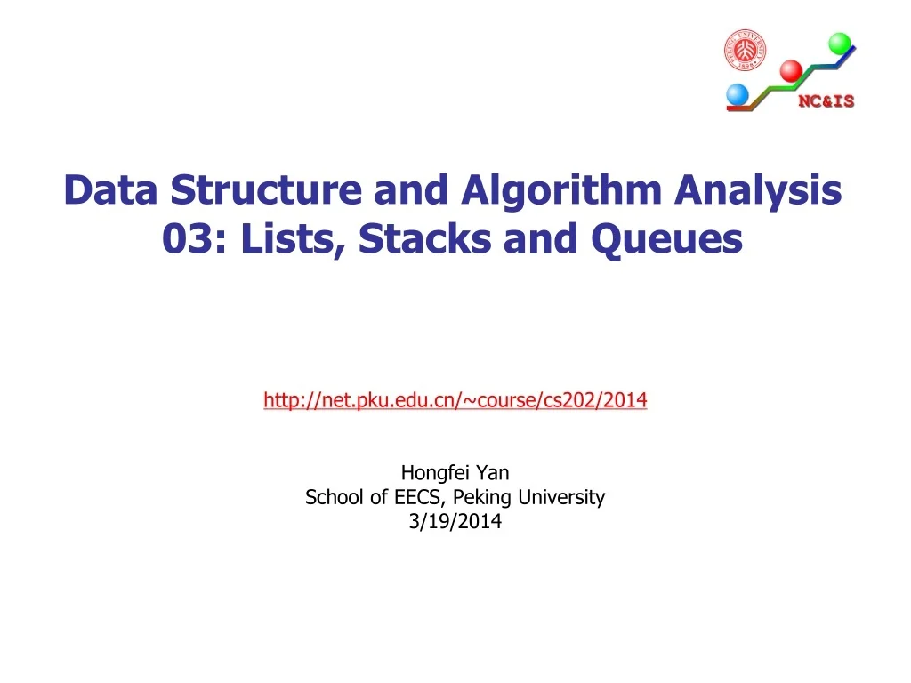 PPT - Data Structure and Algorithm Analysis 03: Lists, Stacks and ...