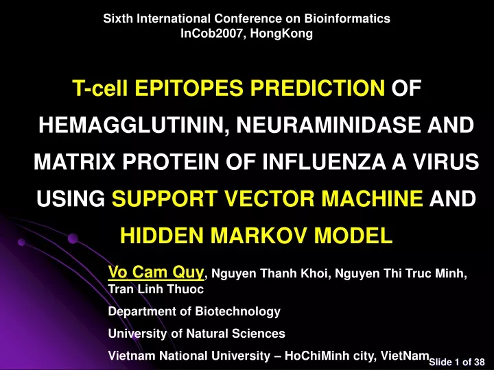 sixth international conference on bioinformatics