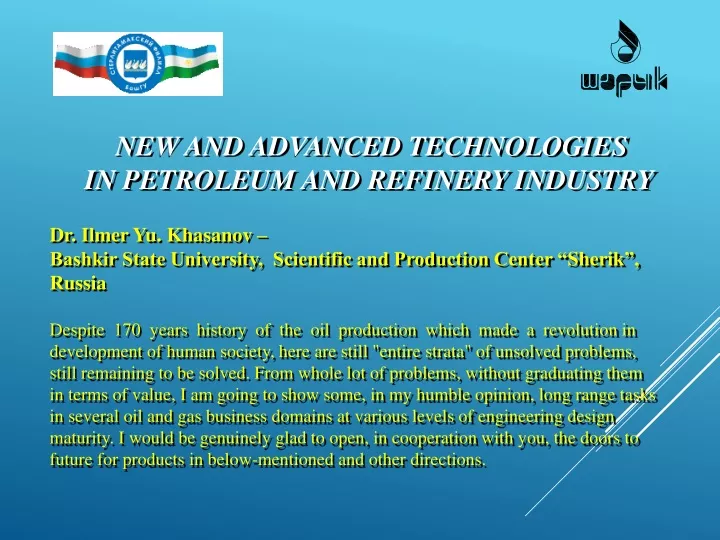 new and advanced technologies in petroleum