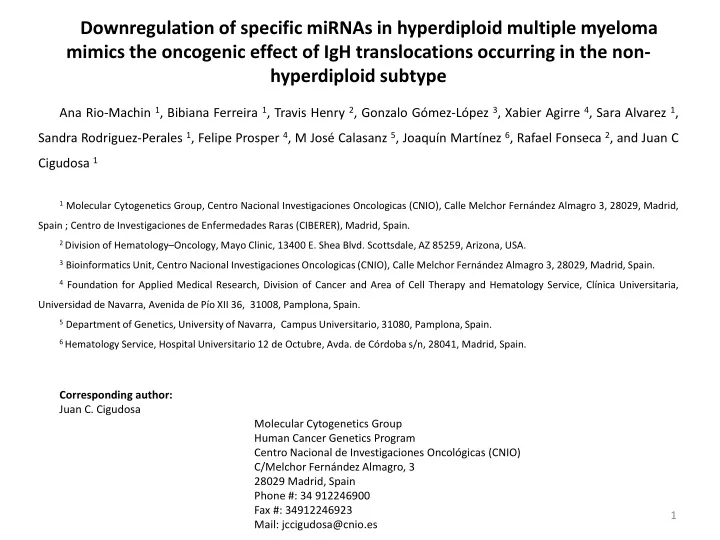 downregulation of specific mirnas in hyperdiploid