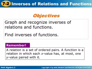 Graph and recognize inverses of relations and functions. Find inverses of functions.