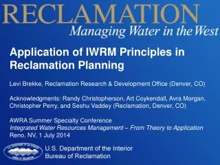 Application of IWRM Principles in Reclamation Planning