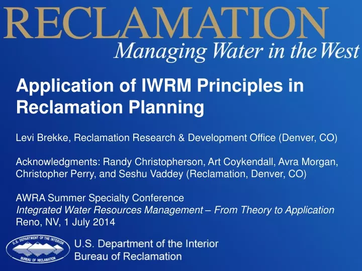 application of iwrm principles in reclamation