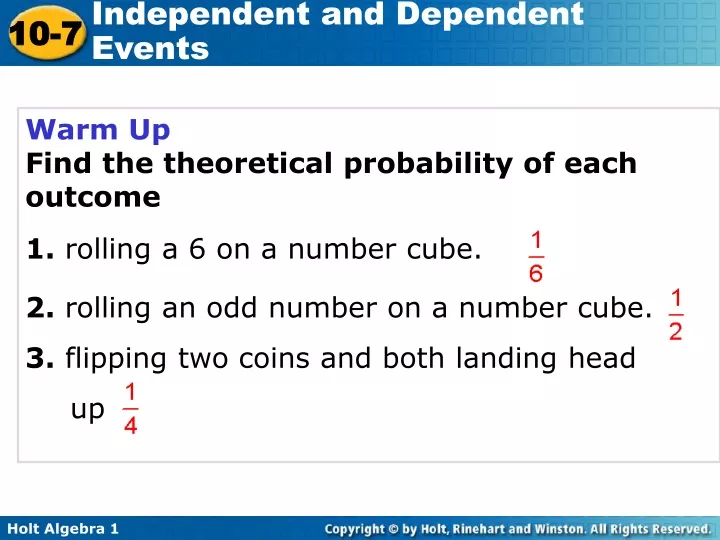 warm up find the theoretical probability of each