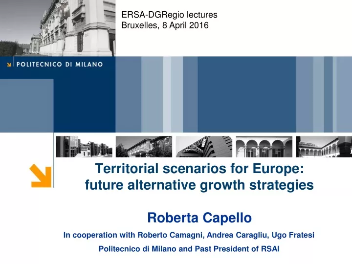 territorial scenarios for europe future alternative growth strategies roberta capello