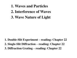 1. Waves and Particles 2. Interference of Waves 3. Wave Nature of Light