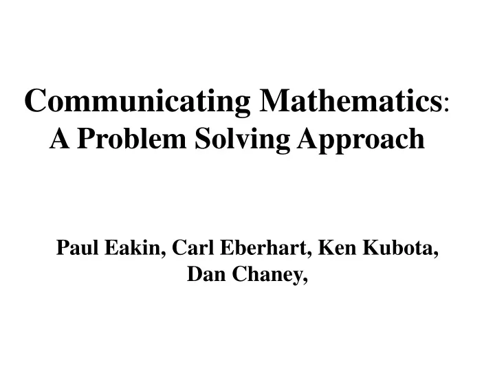 communicating mathematics a problem solving approach