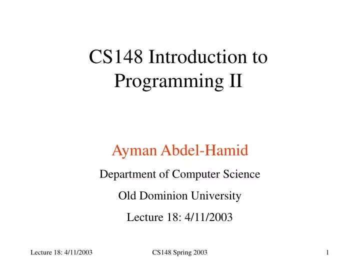 cs148 introduction to programming ii