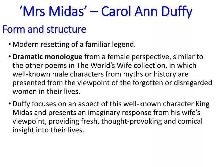 mrs midas carol ann duffy form and structure