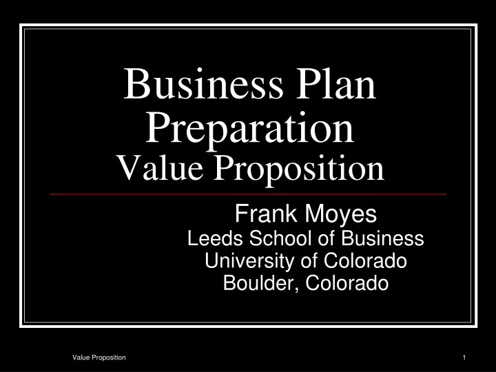 business plan preparation value proposition