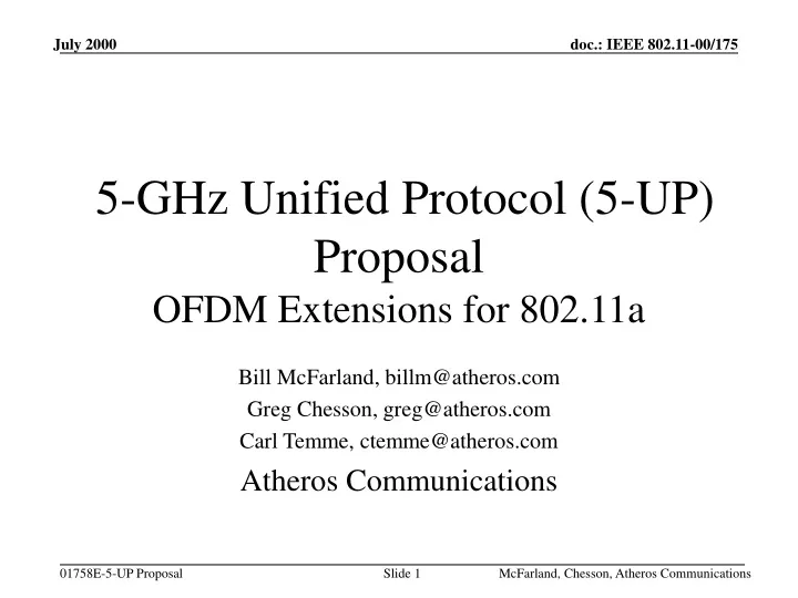 5 ghz unified protocol 5 up proposal ofdm extensions for 802 11a