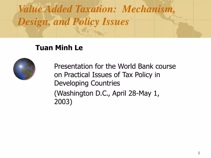 value added taxation mechanism design and policy issues