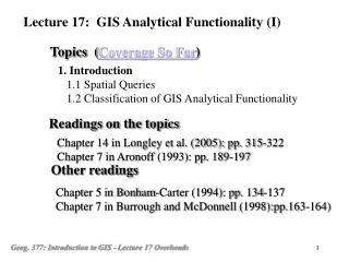 1. Introduction 1.1 Spatial Queries    1.2 Classification of GIS Analytical Functionality