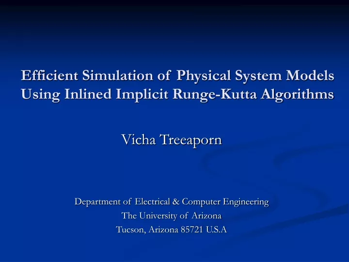 efficient simulation of physical system models using inlined implicit runge kutta algorithms
