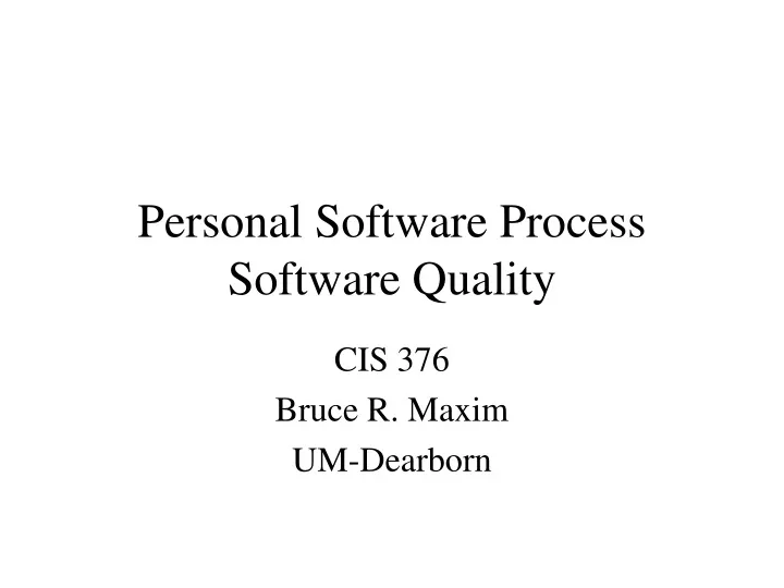 personal software process software quality