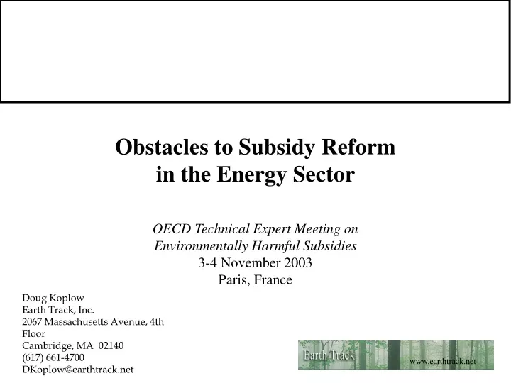 obstacles to subsidy reform in the energy sector