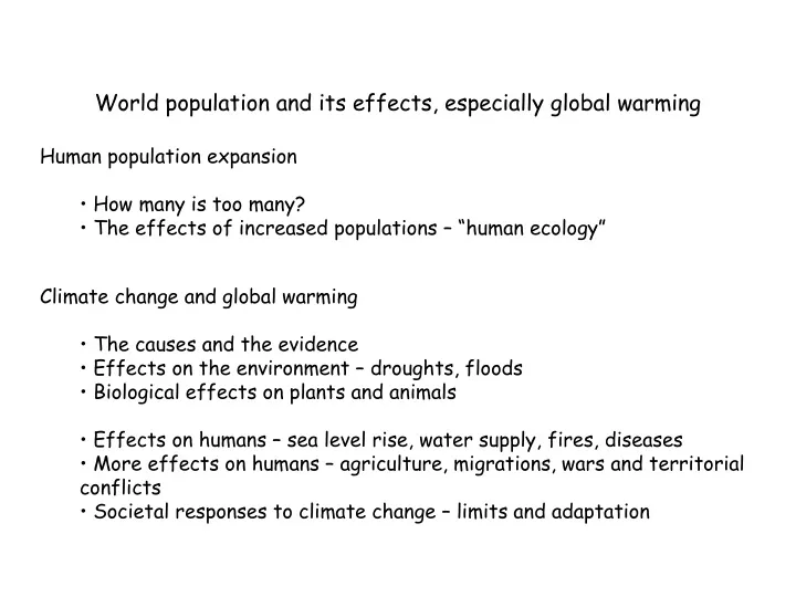 world population and its effects especially global warming