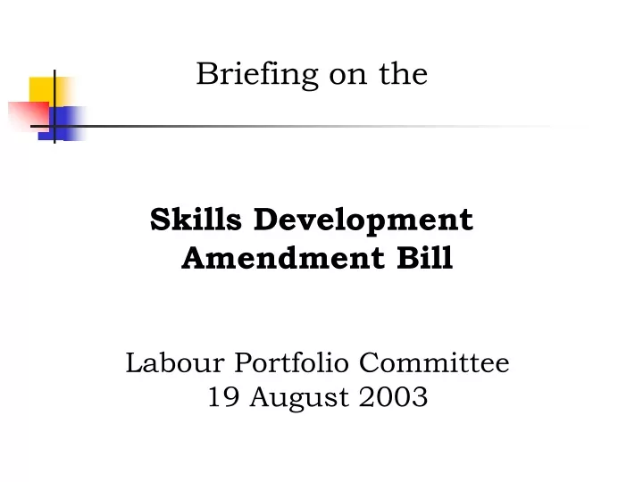 briefing on the skills development amendment bill