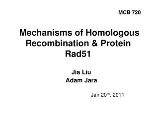 Mechanisms of Homologous Recombination &amp; Protein Rad51