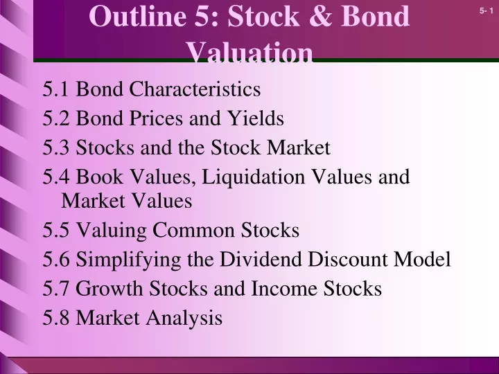 outline 5 stock bond valuation