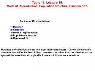 Topic 11. Lecture 19. Mode of Reproduction, Population structure, Random drift.