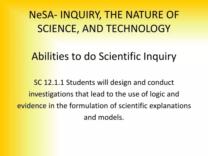 nesa inquiry the nature of science and technology abilities to do scientific inquiry