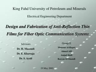 Design and Fabrication of Anti-Reflection Thin  Films for Fiber Optic Communication Systems